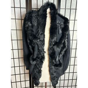 Vintage Laura Black Wool Blend Faux Fur Coat